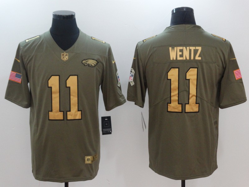 Men Philadelphia Eagles #11 Wentz Gold Anthracite Salute To Service Nike NFL Limited Jersey